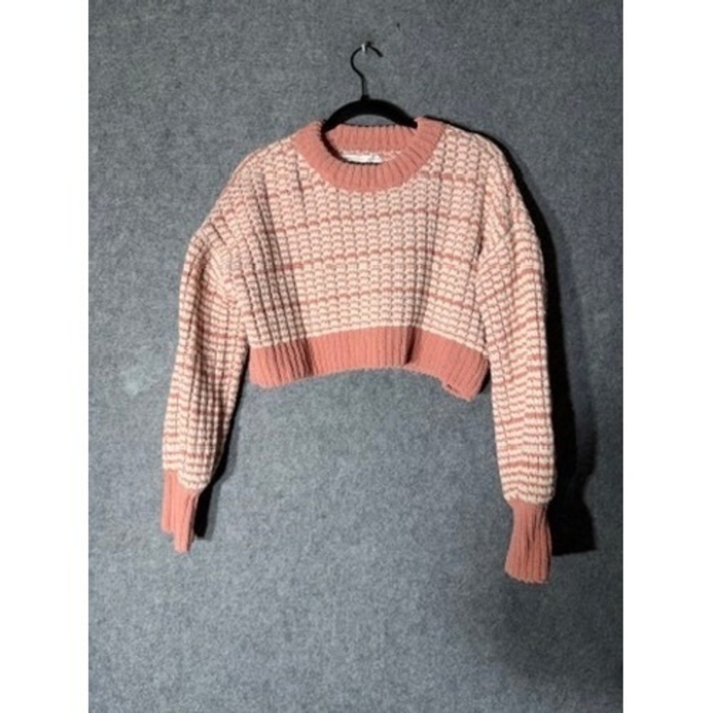 Altard State Pink Cream Textured Striped Cropped Knit Sweater XS ASWS-233-043-24 - Picture 2 of 8